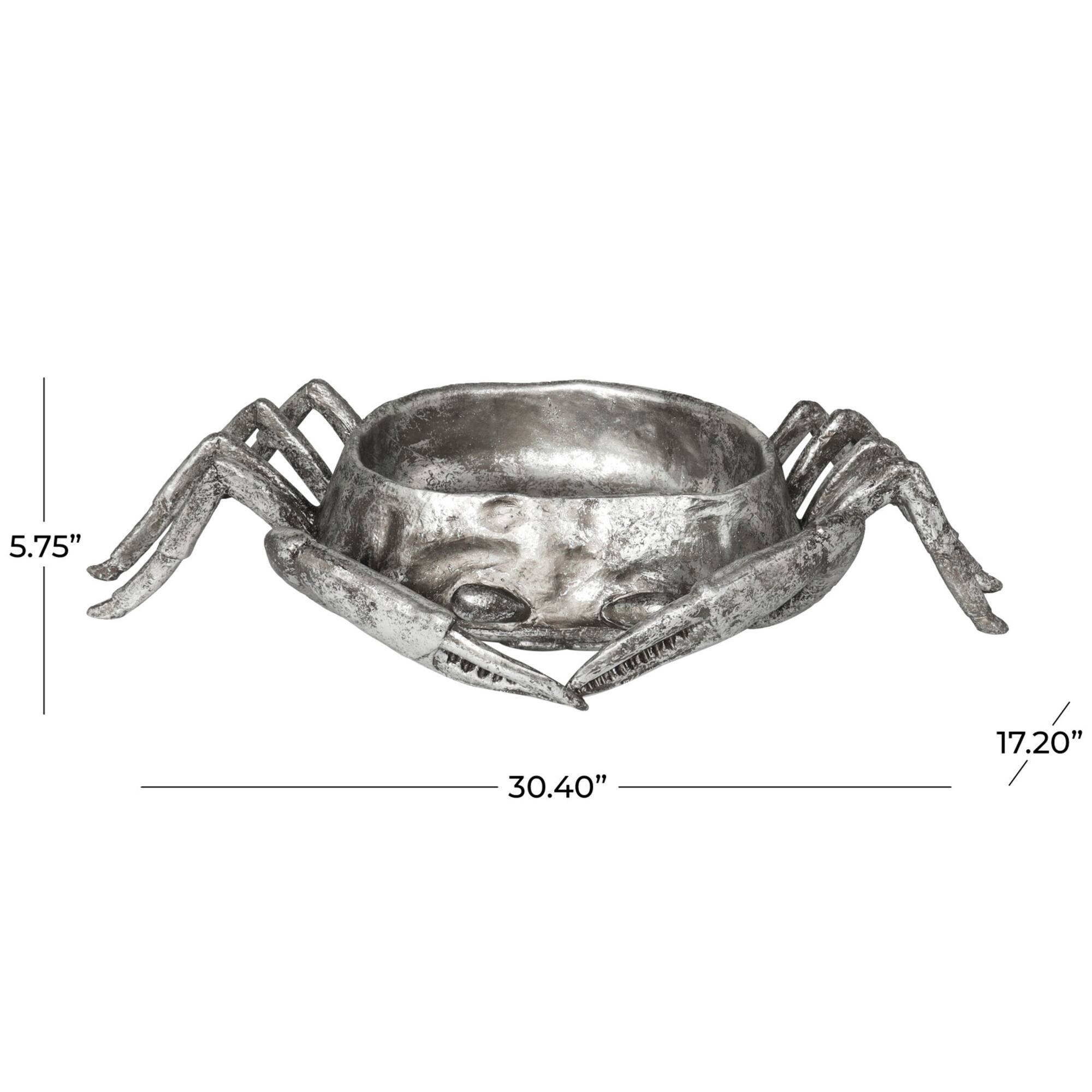 30" Silver Polystone Crab Weathered Decorative Bowl
